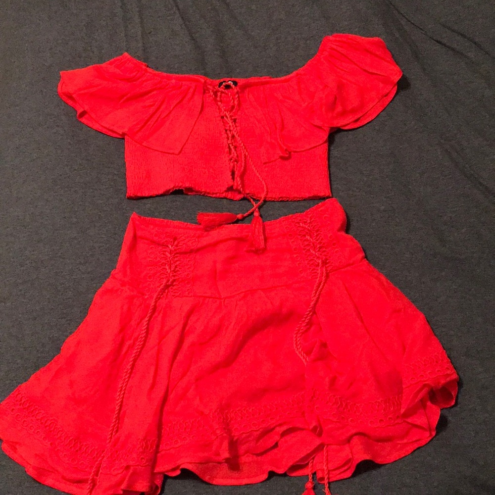 FashionNova red skirt and crop shirt set